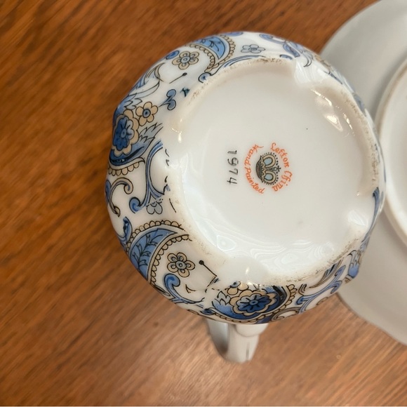 Vintage MCM Lefton 5pc Blue Paisley Design w/Gold Trim Bone China Tea Set - Picture 10 of 16